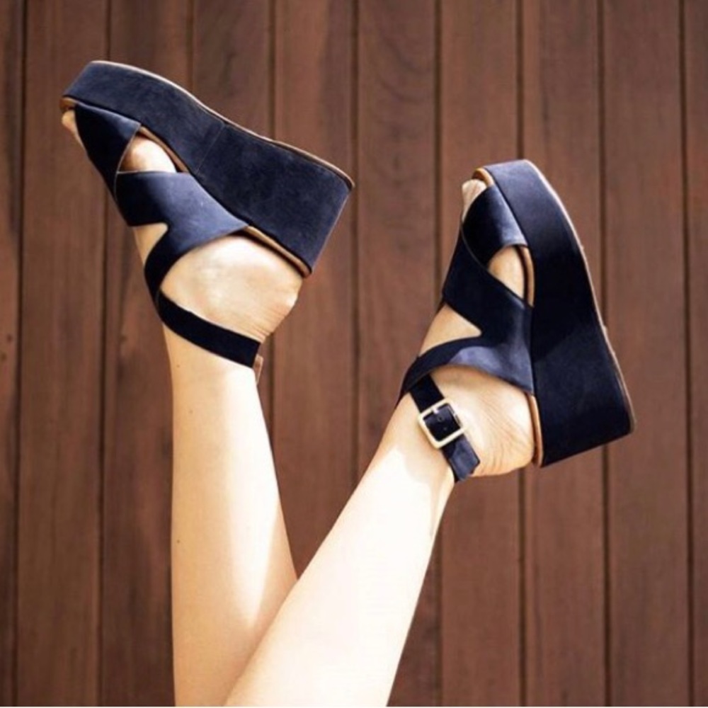Navy Suede Platform Sandals